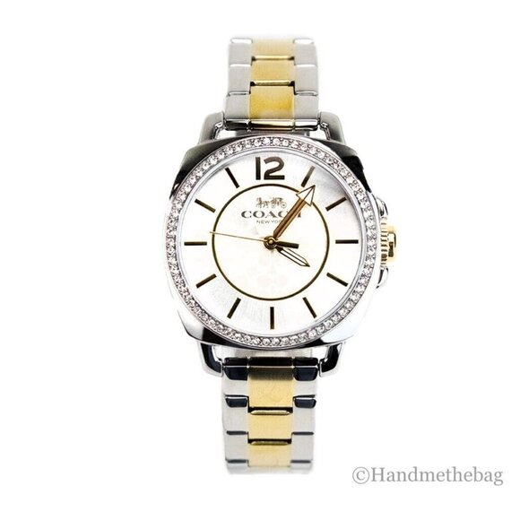 NEW Coach Women's Boyfriend Watch Crystal Bezel Logo Dial Silver and Gold Toned - Picture 5 of 12